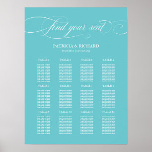 12 Tables Purist Blue Wedding Seating Plan Board Poster