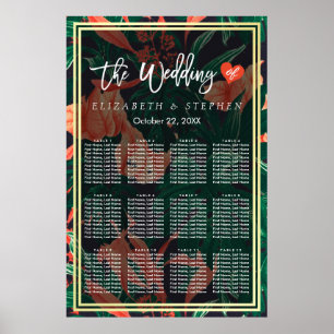 12 Tables Seating Chart Tropical Floral Gold Frame