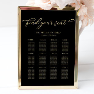 12 Tables Wedding Seating Plan Chic Gold Black  Poster