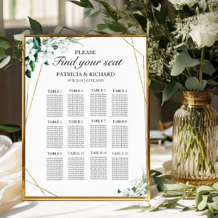 12 Tables Wedding Seating Plan Greenery Geometric Poster