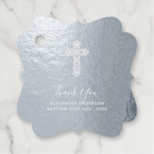 12 Thank You BAPTISM REAL FOIL Christening Cross Favour Tags