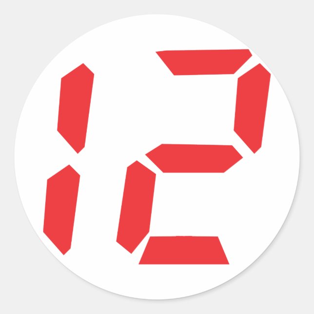 12 twelve  red alarm clock digital number classic round sticker (Front)