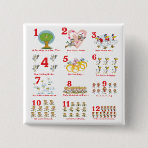 12 twelves days of christmas complete 15 cm square badge