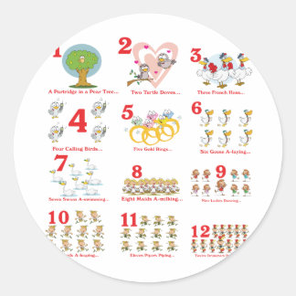 12 twelves days of christmas complete classic round sticker