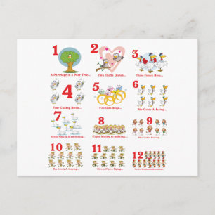 12 twelves days of christmas complete holiday postcard