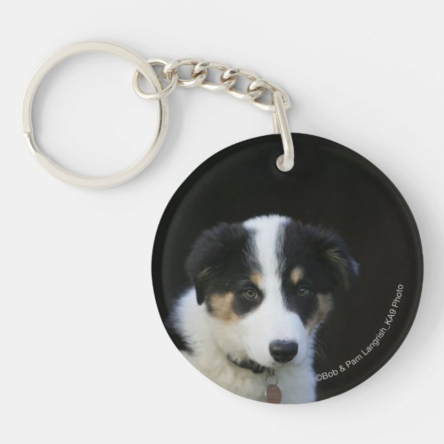 12 Week Old Border Collie Puppy Key Ring (Front)