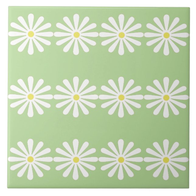 12 white daisies with yellow centres on mint green ceramic tile (Front)