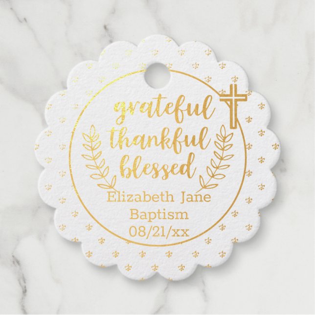 12 x Shiny REAL GOLD FOIL Thank You BAPTISM Favour Tags (Front)