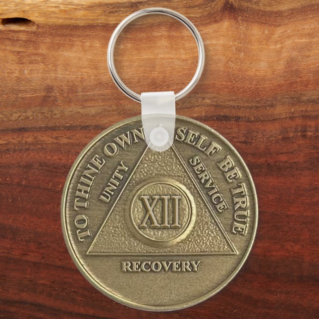 12 Year CUSTOM NAME Sober Medallion Key Ring (Front)