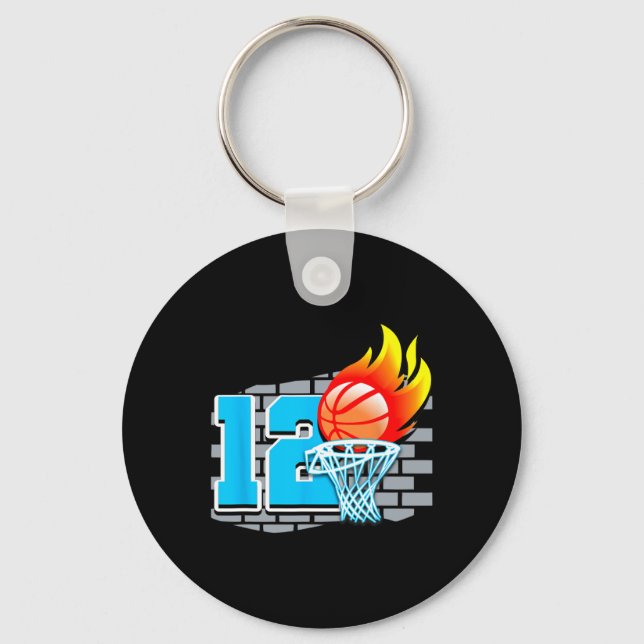 12 Year Old 12th Basketball Birthday Party Theme B Key Ring (Front)