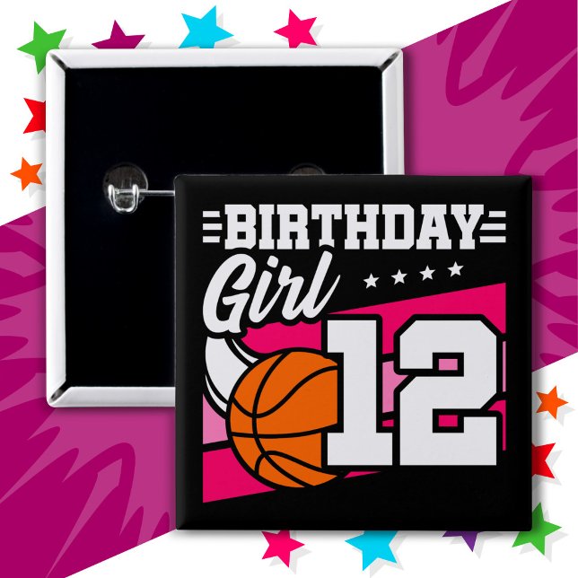 12 Year Old Basketball Party 12th Birthday Girl 15 Cm Square Badge (Creator Uploaded)