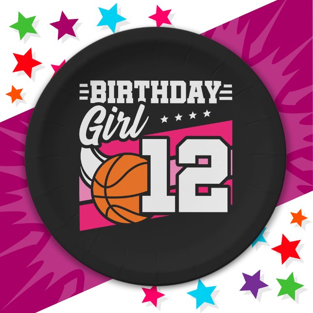 12 Year Old Basketball Party 12th Birthday Girl Paper Plate (Creator Uploaded)