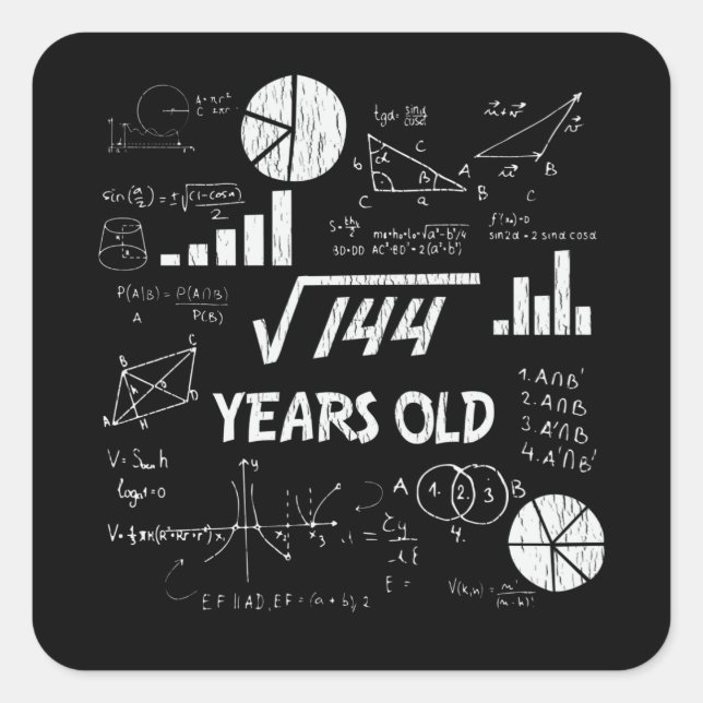 12 Year Old Bday Geeky Math 12th birthday Gift Square Sticker (Front)