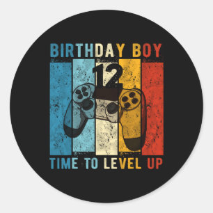 12 Year Old Birthday Boy 12 Time To Level Up 12th Classic Round Sticker