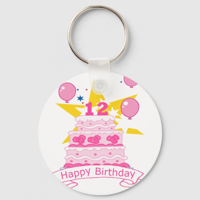 12 Year Old Birthday Cake Key Ring (Front)
