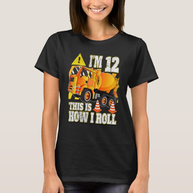 12 Year Old Birthday  Concrete Mixer Truck T-Shirt (Front)