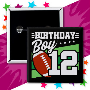 12 Year Old Football Party Theme 12th Birthday Boy 15 Cm Square Badge