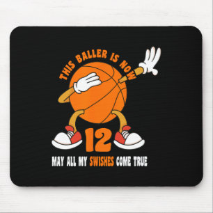 12 Year Old Happy 12th Birthday Basketball 12th Bi Mouse Pad