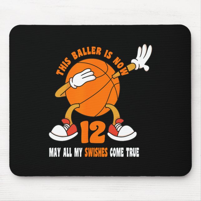 12 Year Old Happy 12th Birthday Basketball 12th Bi Mouse Pad (Front)