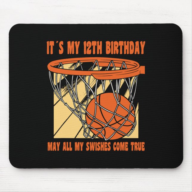 12 Year Old Happy 12th Birthday Basketball 12th Bi Mouse Pad (Front)