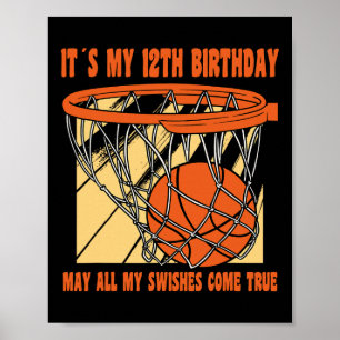 12 Year Old Happy 12th Birthday Basketball 12th Bi Poster