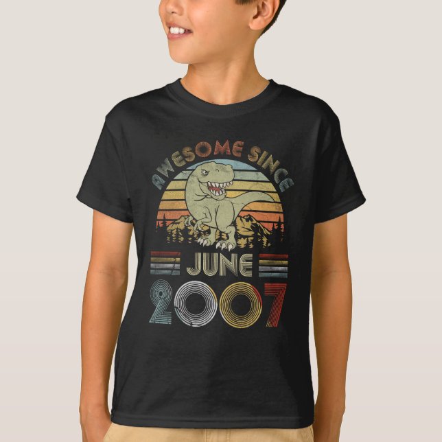 12 Year Old June 2007 12th Dinosaur Birthday Boy T-Shirt (Front)