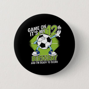 12 Year Old Soccer Player Boy 12th Birthday Soccer 6 Cm Round Badge