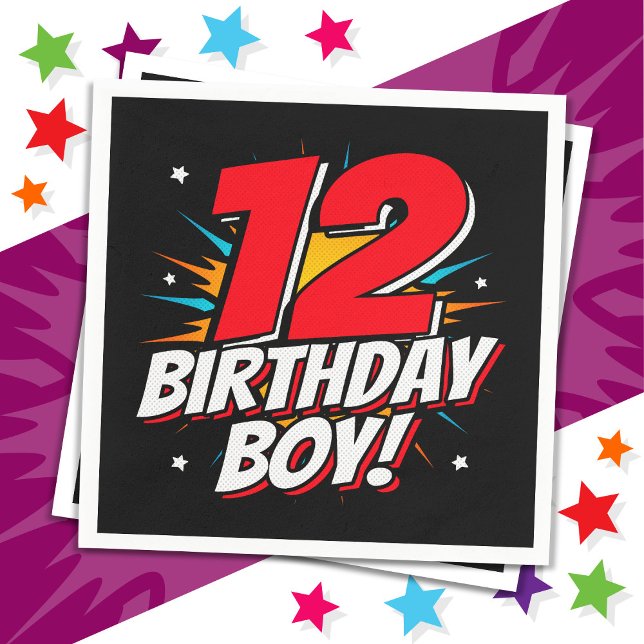 12 Year Old Superhero Birthday Boy 12th Birthday Napkin (Creator Uploaded)