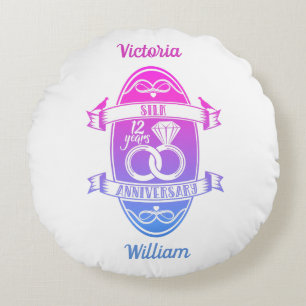 12 Year traditional Silk 12th wedding anniversary Round Cushion