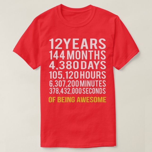 12 Years 144 Months Of Being Awesome 12th Birthday T-Shirt (Design Front)