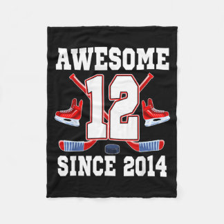 12 Years Awesome Since 2014 Hockey Theme Birthday Fleece Blanket