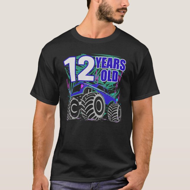 12 Years Birthday Monster Truck For Boys And Girls T-Shirt (Front)