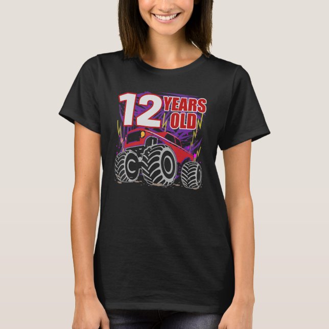 12 Years Birthday Monster Truck For Boys And Girls T-Shirt (Front)