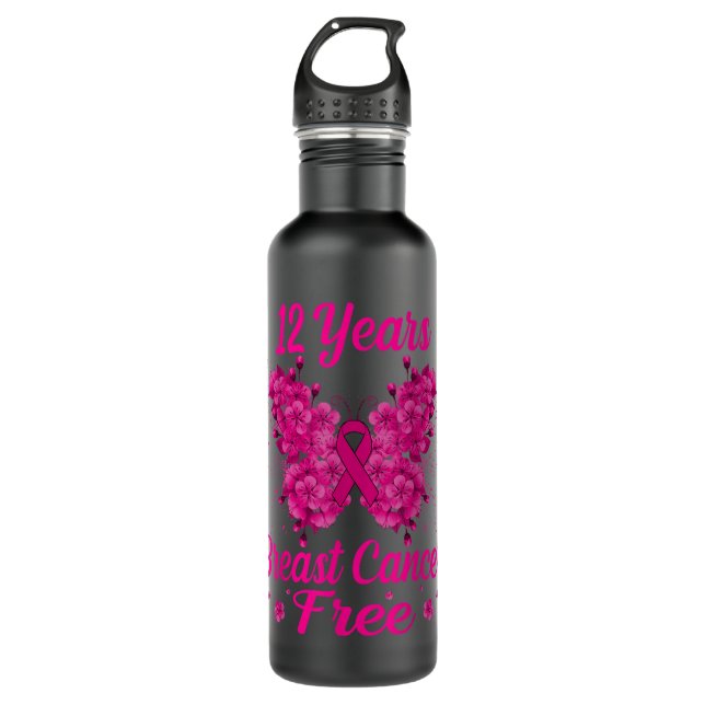 12 Years Breast Cancer Free Survivor Butterfly 710 Ml Water Bottle (Front)