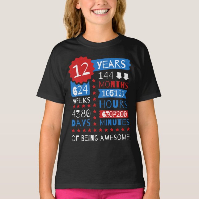 12 Years Of Being Awesome - 12th Birthday Gift Tee (Front)