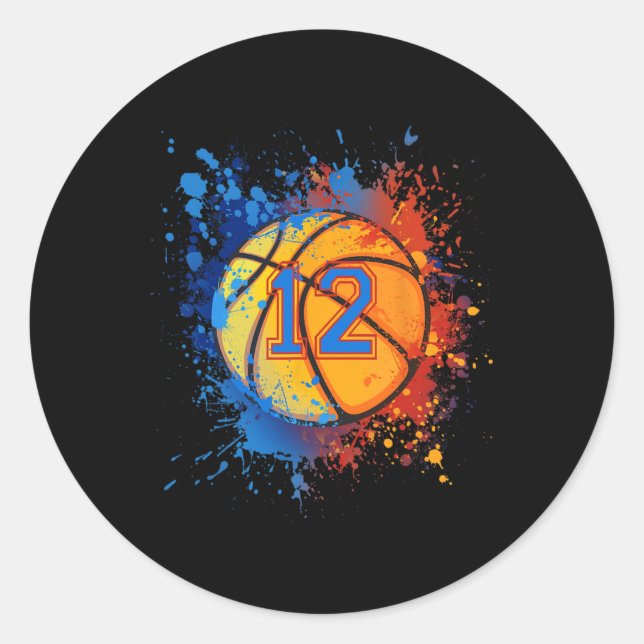 12 Years Old 12th Birthday Basketball Gift For Boy Classic Round Sticker (Front)