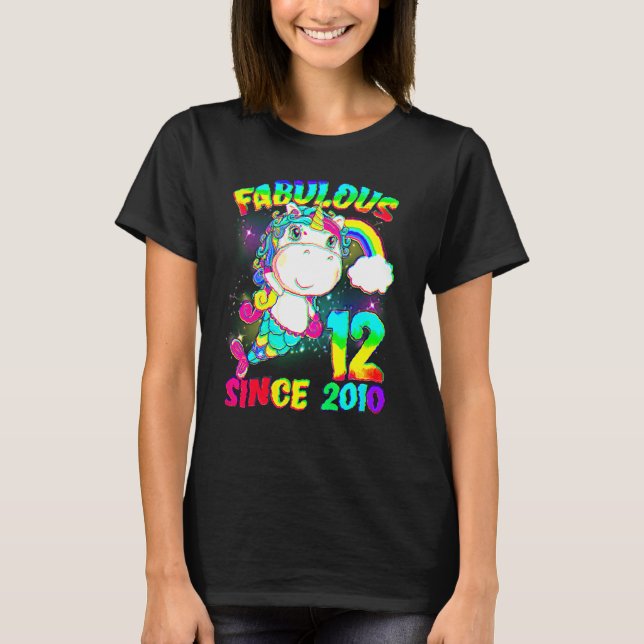12 Years Old 12th Birthday Unicorn Girl Fabulous S T-Shirt (Front)