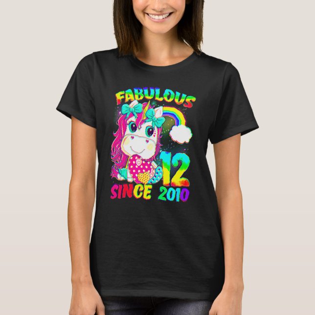 12 Years Old 12th Birthday Unicorn Girl Fabulous S T-Shirt (Front)