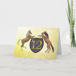 12 years old birthday card with rearing horses