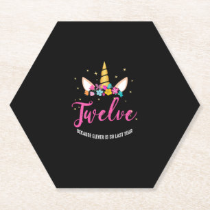 12 Years Old Birthday Girl Gifts Unicorn 12th Birt Paper Coaster