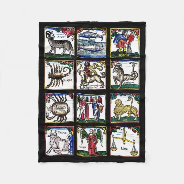 12 Zodiac Signs Birthday astrology symbols art Fleece Blanket (Front)