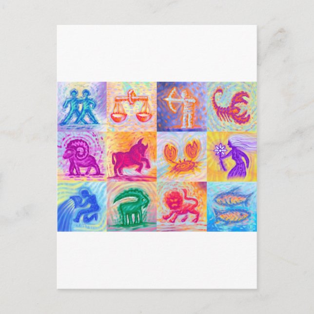 12 Zodiac signs pastel Postcard (Front)