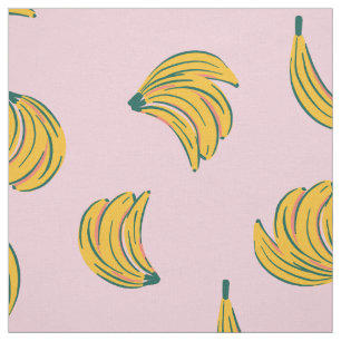 (12in) Cool banana illustrations pink background Fabric