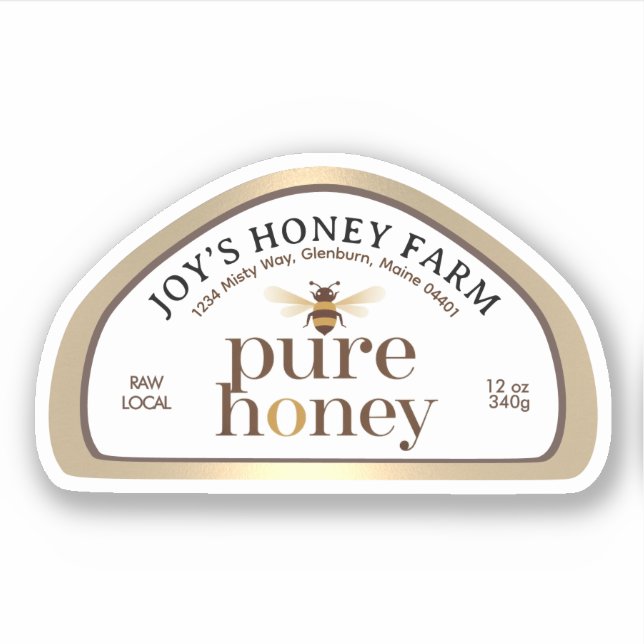 12oz Skep-shaped Honey Label Gold Border & Bee (Front)