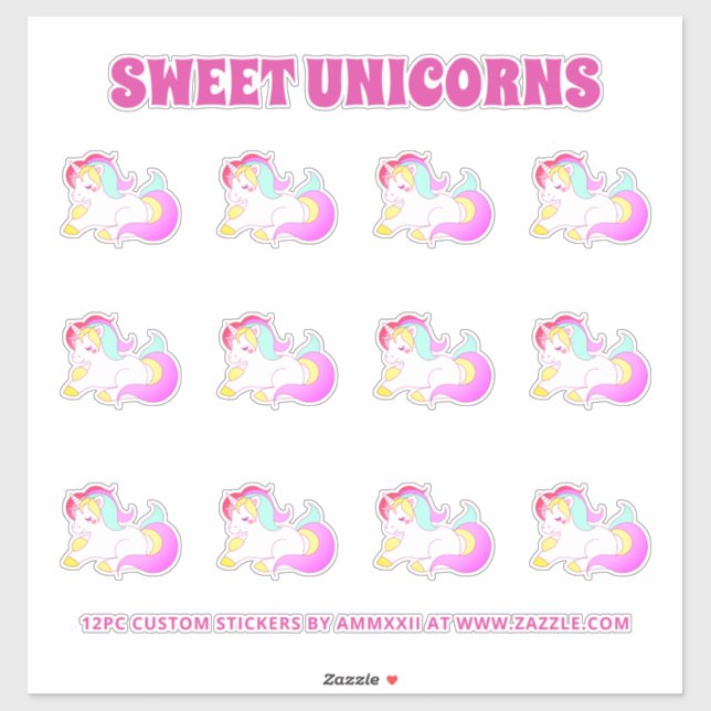 12pc Colourful Unicorn Stickers (Sheet)
