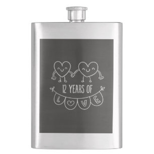 12th Anniversary Gift Chalk Hearts Hip Flask