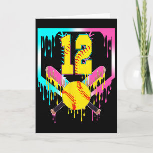 12th Bday Softll Home Plate Drip Ice Cream 12 Year Card