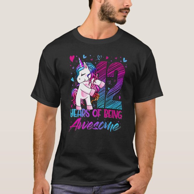 12th Birthday  12 Year Old Girl Flossing Unicorn P T-Shirt (Front)