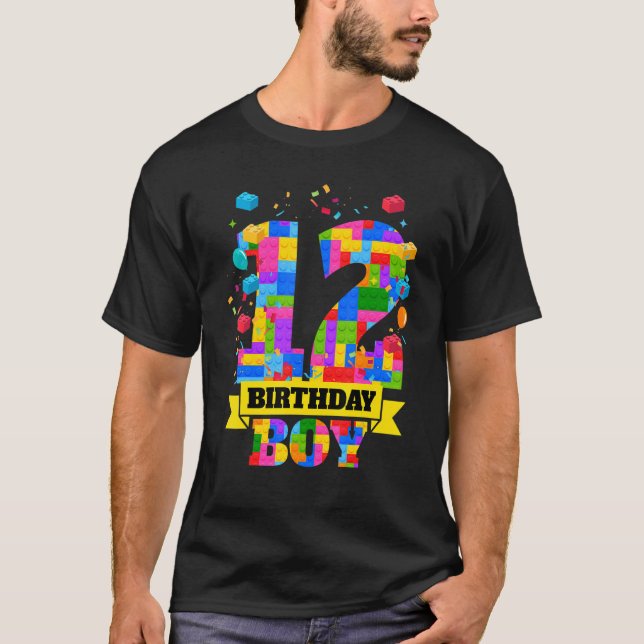 12th Birthday 12 Years Old Block Building Boys Kid T-Shirt (Front)