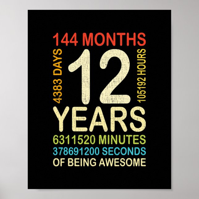 12th Birthday 12 Years Old Vintage Retro 144 Poster (Front)